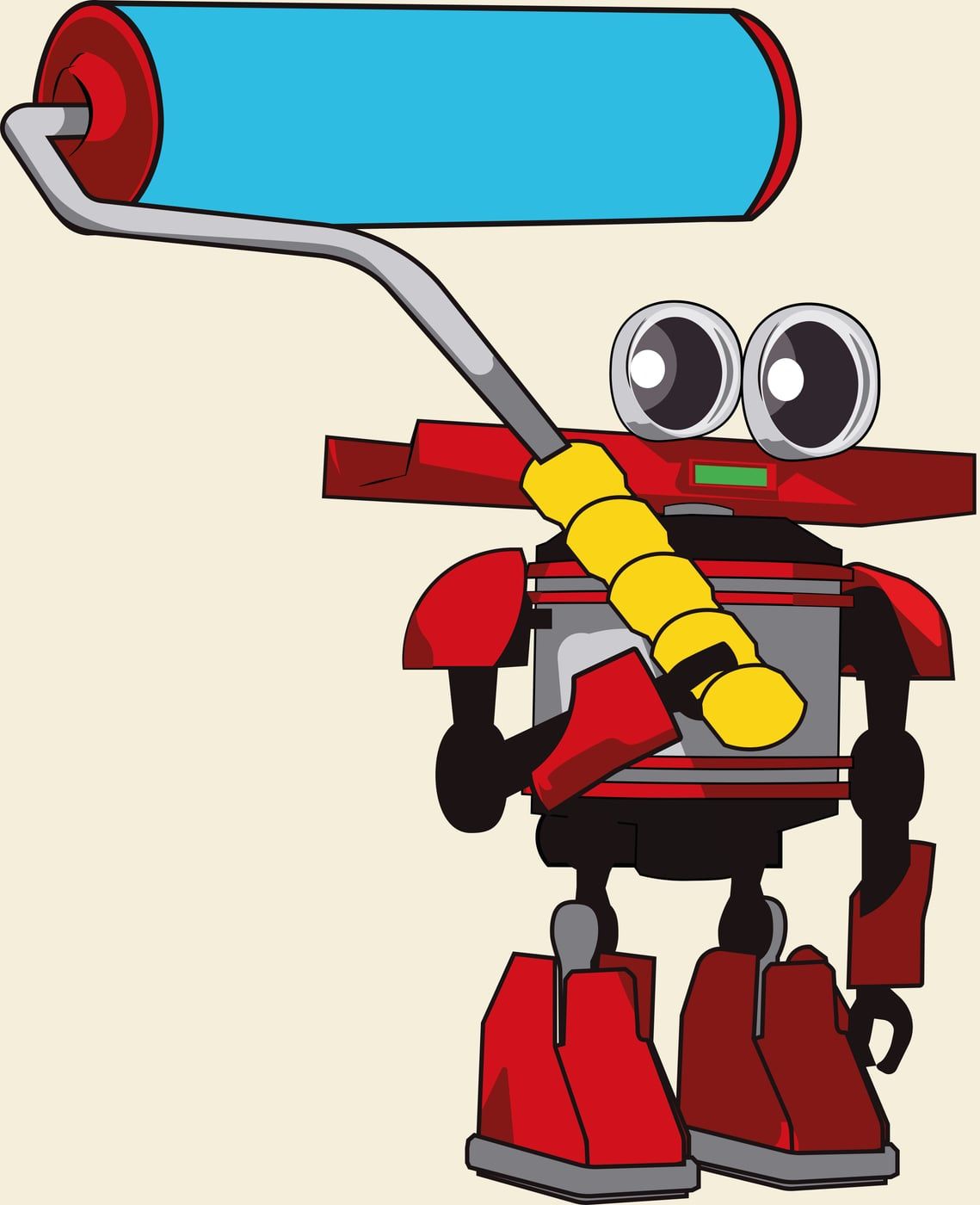 La mascotte en 2D : le robot peintre tient la perche de son rouleau