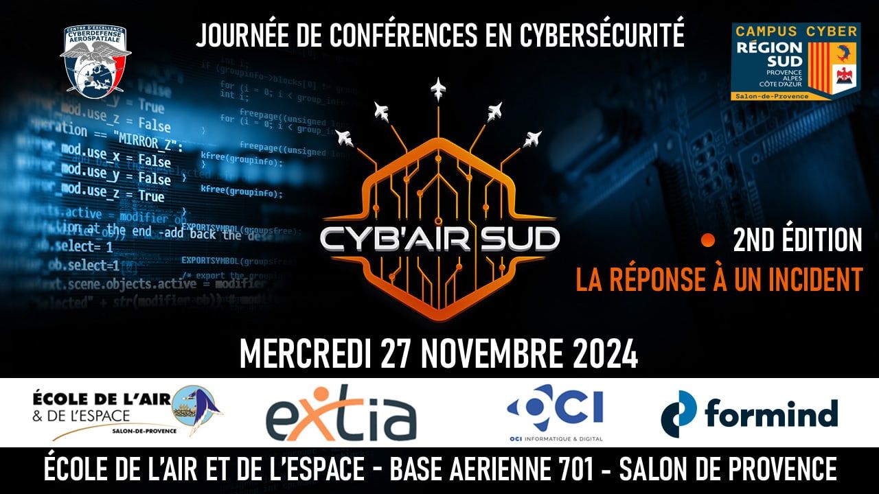 Le visuel de l’événement Cyb’Air Sud, version 3D : le logo, la date et les partenaires