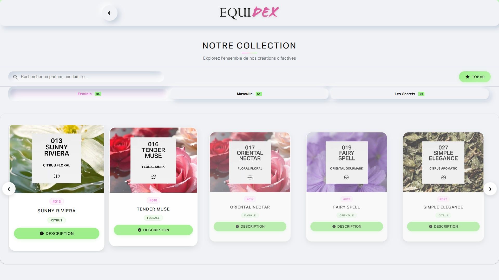 La collection : les parfums en carrousel, filtrés par genre