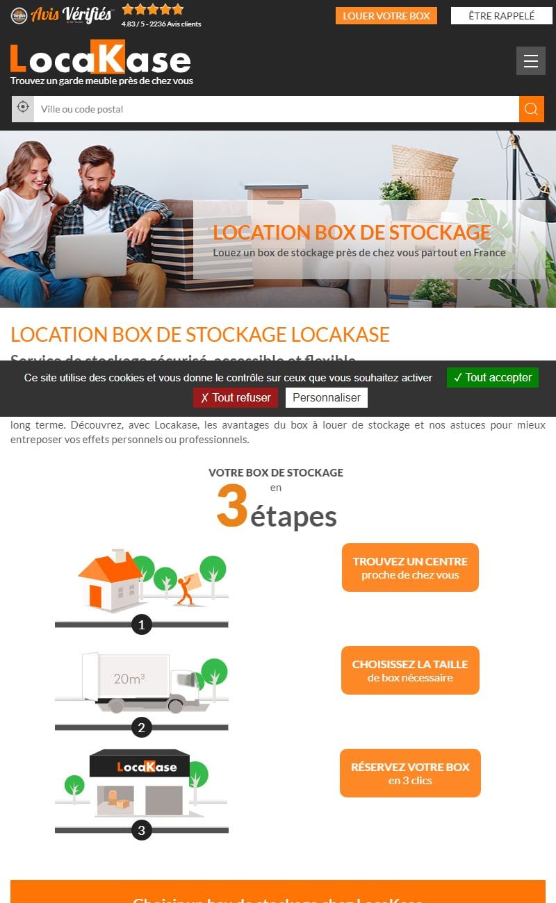 Juillet 2023 : page d’accueil de locakase.fr