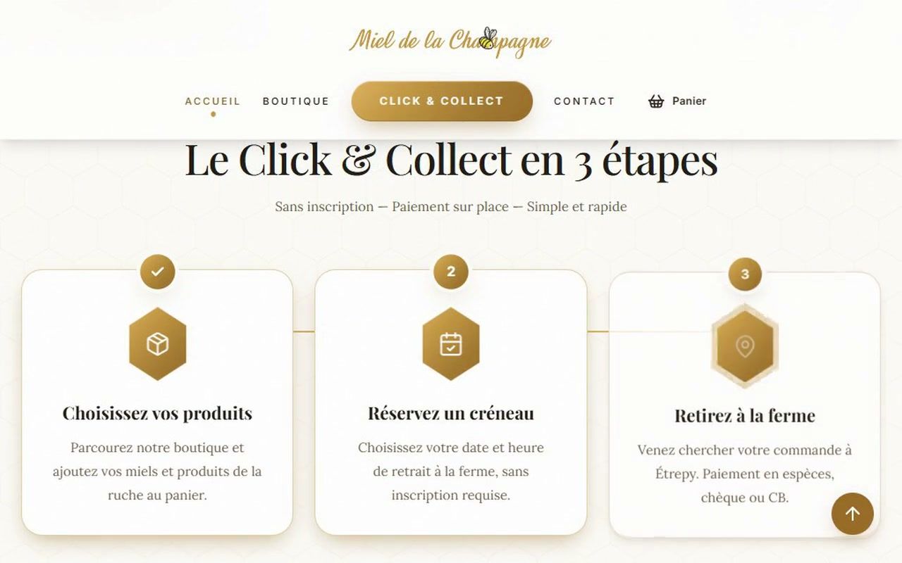 Le Click & Collect en trois étapes : choisir ses produits, réserver un créneau, retirer à la ferme