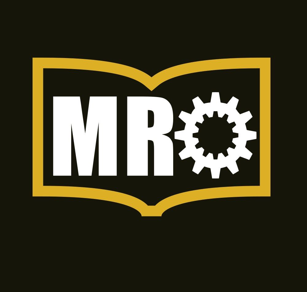 La version courte du logo MRO, blanche et dorée sur fond noir
