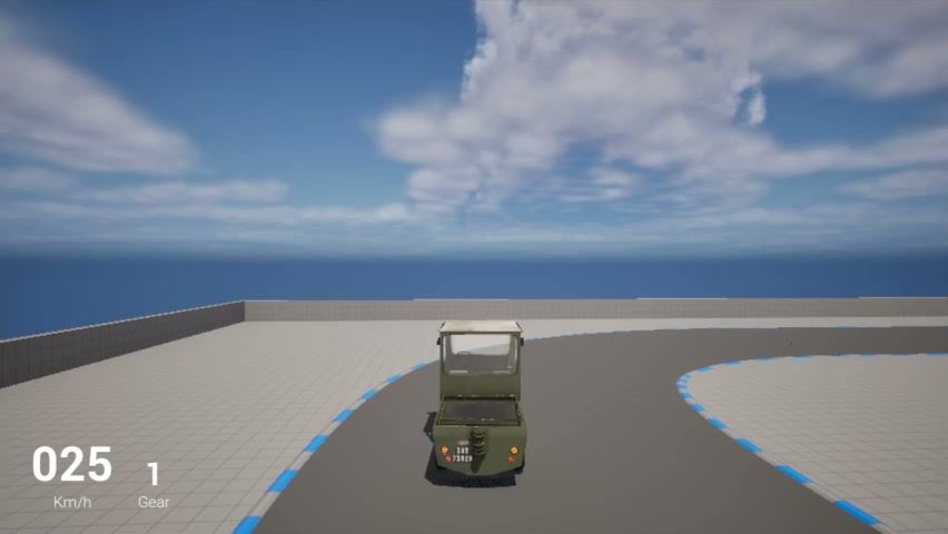 Capture originale du Tracma en conduite sur le circuit d’essai Unreal, avec le compteur de vitesse